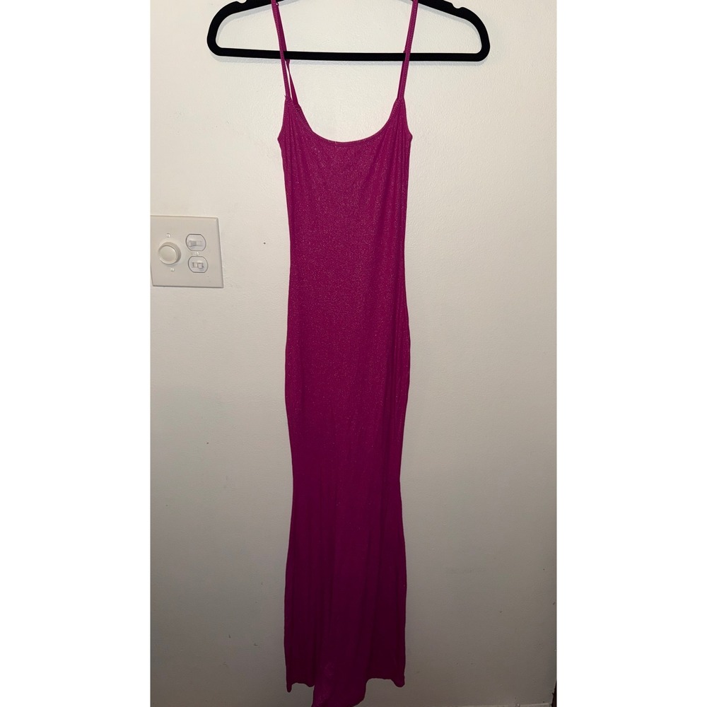 Skims Soft Lounge Shimmer Dress Fuchsia Foil Size S
